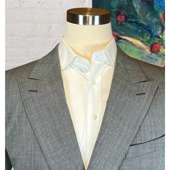 Vintage Burberry Mens 46L Gray Nailhead Double Breasted Designer Power Blazer - Picture 2 of 14